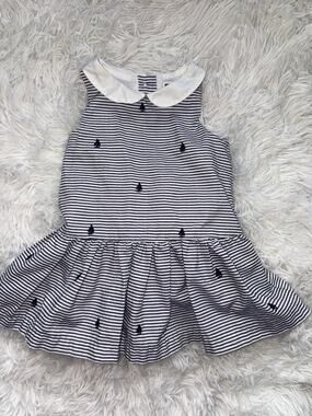Janie & Jack 6/12 Mo. Classic Sailboat Design Blue Striped Collar Dress. Cute